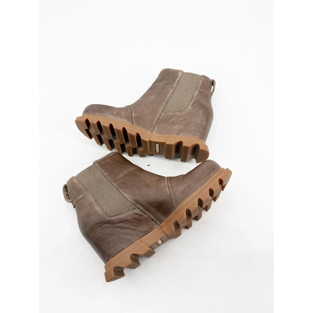Sorel Joan of Arctic Wedge III Chelsea Boots Brown Leather NL4356-264 Womens 6